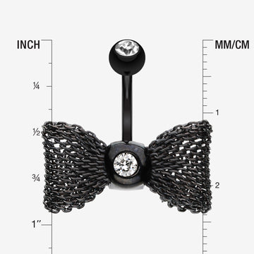 Detail View 1 of Colorline Mesh Bow-Tie Belly Button Ring-Black/Clear